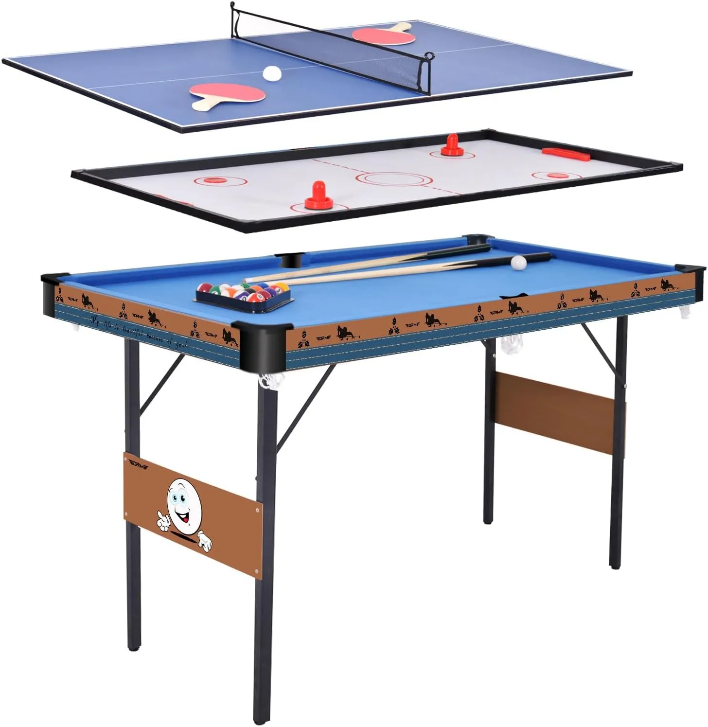 DRM 55Inch Multi Function 3 in 1 Combo Game Table, Folding Pool Table/Billiard Table, Hockey Table, Table Tennis Table with All Accessories