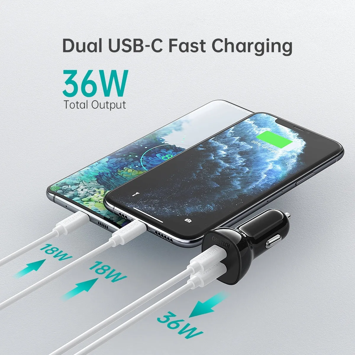 Dual Usb-C 36W Car Charger Adapter Black