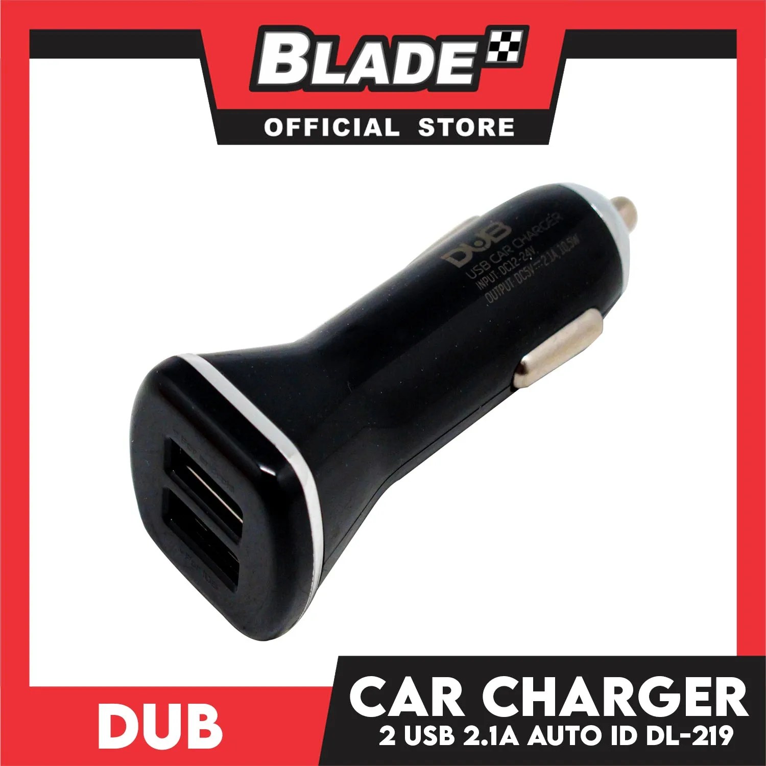 Dub Car Charger Dual USB 2.1A Auto-ID DL-219 (Black) for Android and iOS