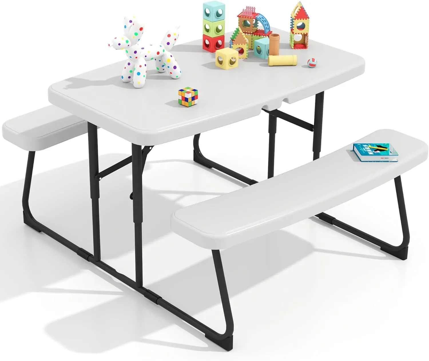 DWVO 37" Picnic Table, Folding Picnic Tables for Outdoors with Weather Resistant Resin Tabletop & Stable Steel Frame for Yard Patio Lawn Party, White