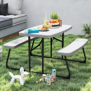 DWVO 37" Picnic Table, Folding Picnic Tables for Outdoors with Weather Resistant Resin Tabletop & Stable Steel Frame for Yard Patio Lawn Party, White