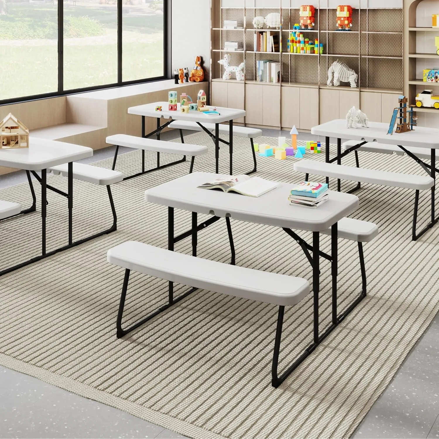 DWVO 37" Picnic Table, Folding Picnic Tables for Outdoors with Weather Resistant Resin Tabletop & Stable Steel Frame for Yard Patio Lawn Party, White