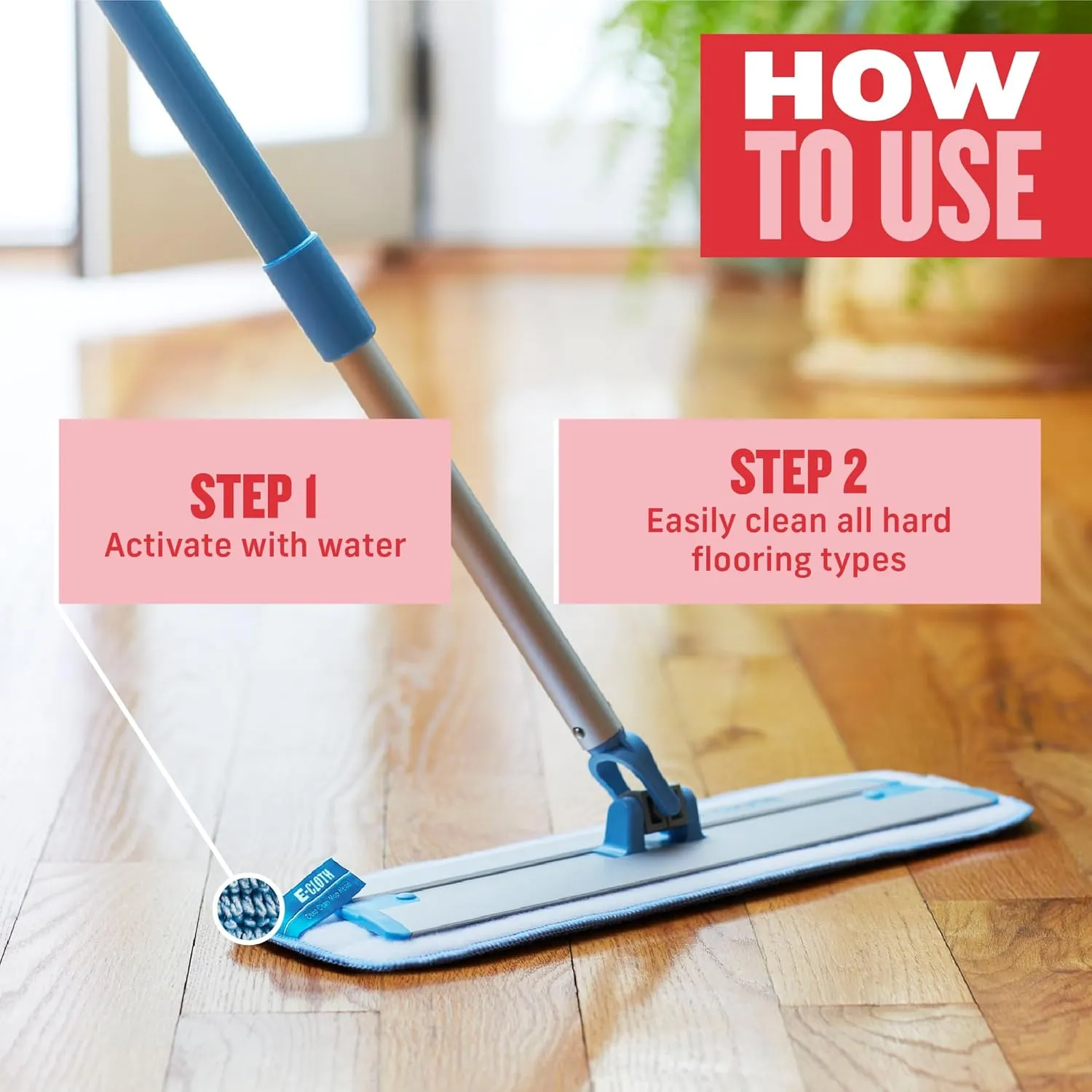 E-Cloth Deep Clean Mop, Microfiber Mop, Perfect Floor Cleaner for Hardwood, Laminate, Tile and Stone Flooring, Washable and Reusable, 100 Wash Promise
