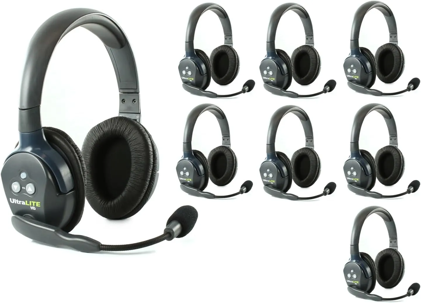 Eartec HUB8D Ultralite Full Duplex Wireless Headset Communication System for 8 Users – 8 Dual Ear Headsets, HUB Transceiver with SolidSignal Cleaning Wipes Bundle