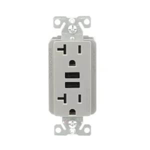 Eaton 3.6A USB Type A Charger with TR Duplex Receptacle 20A/125V, Silver Granite