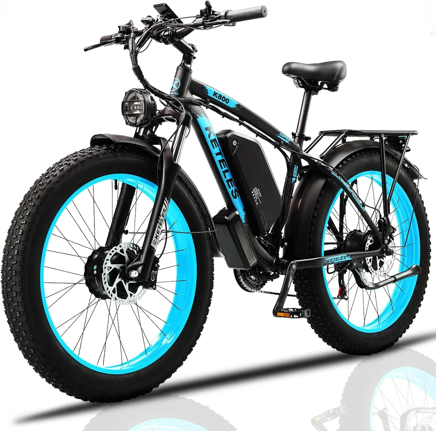 Electric Bike 1000W/2000W Motor, UL Certified, 48V 15/23AH Removable Battery, 26" Fat Tire All-Terrain Ebike, Aluminum Frame, Dual Hydraulic Suspension, Front and Rear Lights, 28-32MPH