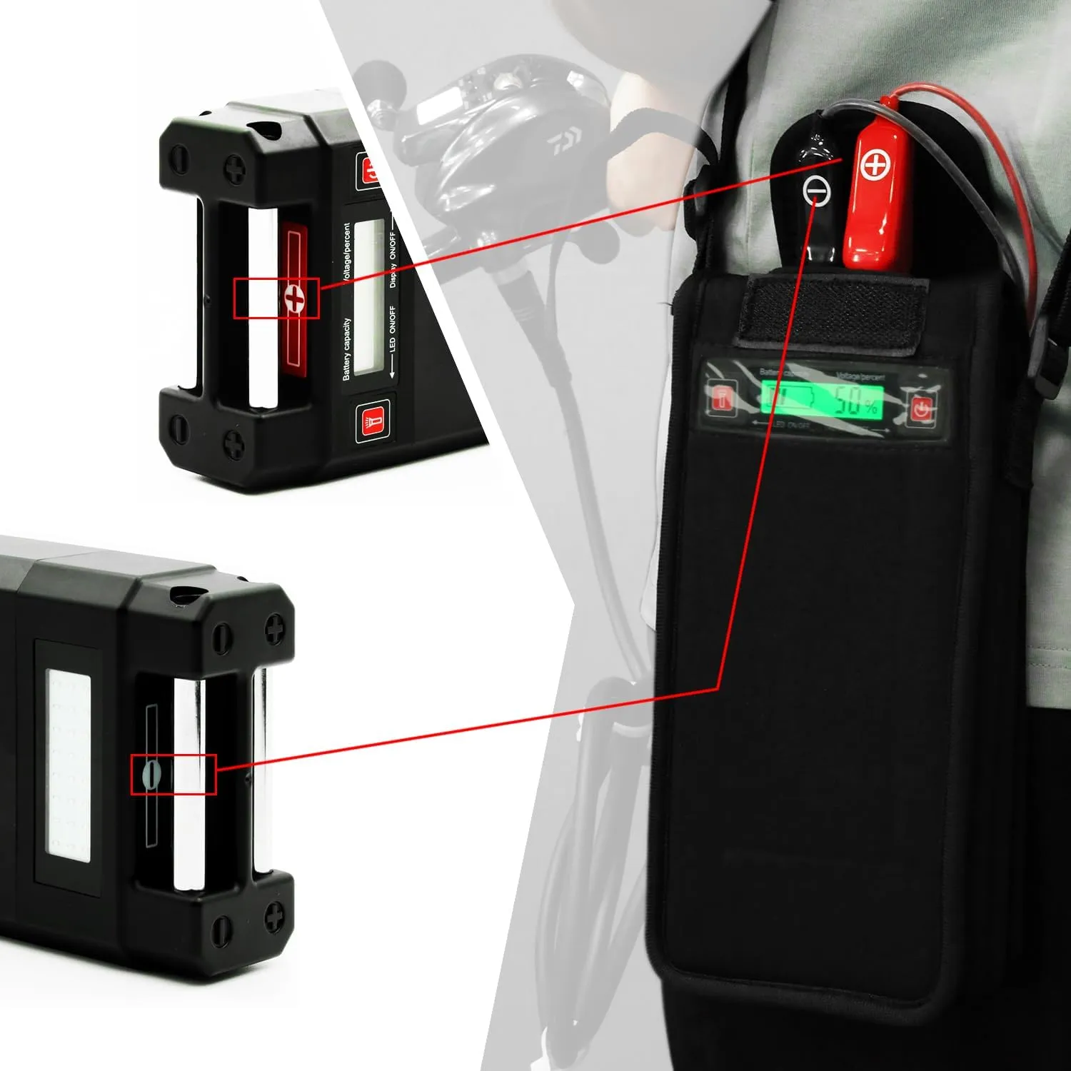 Electric Reel Battery. 14.8V 20000 mAh. Stable Power Output. Aluminum Alloy Rust-Proof Casing. Compatible with Daiwa and Shimano Electric Fishing Reels