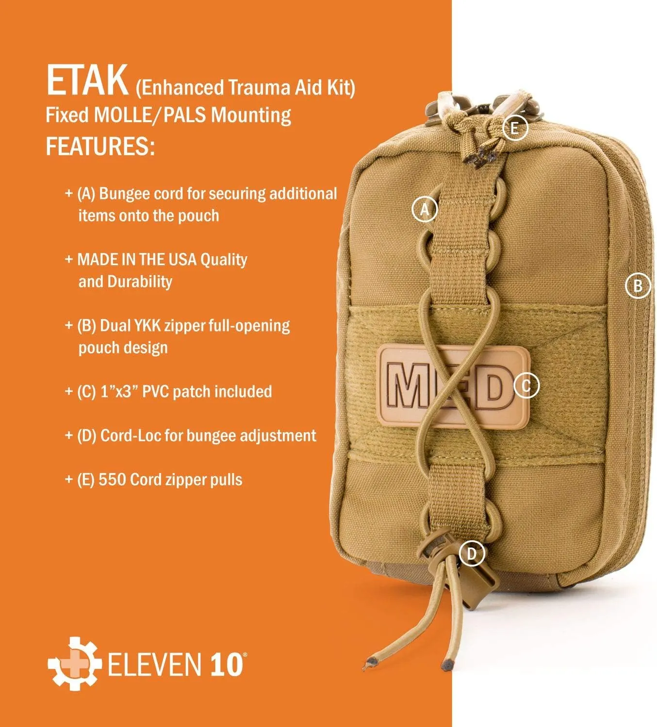 Eleven 10 ETAK (Enhanced Trauma Aid Kit) MOLLE Attachment, Multicam, Full Medical Kit
