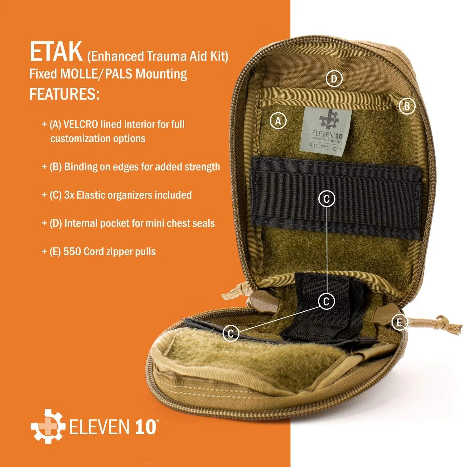 Eleven 10 ETAK (Enhanced Trauma Aid Kit) MOLLE Attachment, Multicam, Full Medical Kit