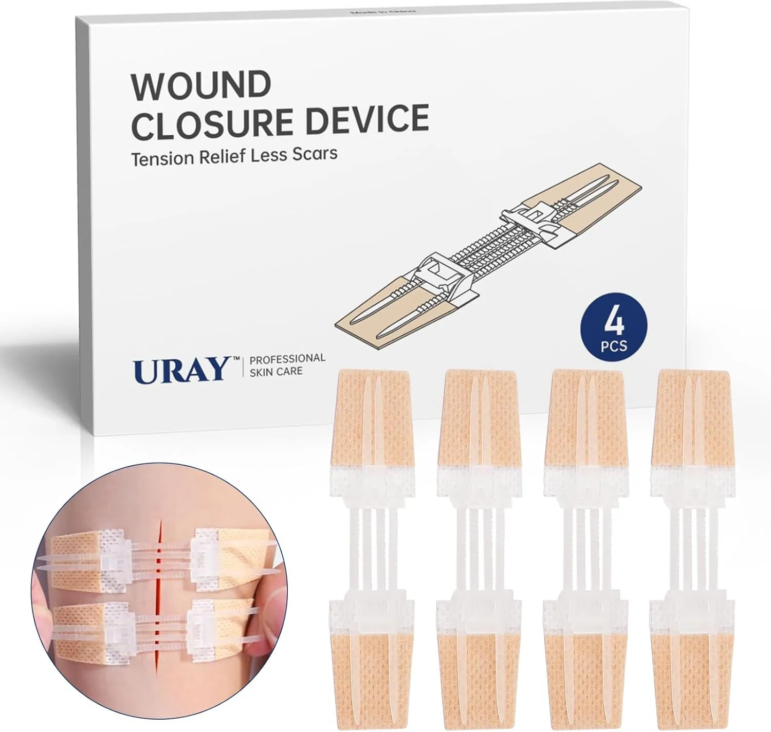 Emergency Wound Closure Device, 4 Pcs Butterfly Bandaids Closure Zippers, Repair Wounds Without Stitches, Quick Clot, Adjustable (4-Strap)