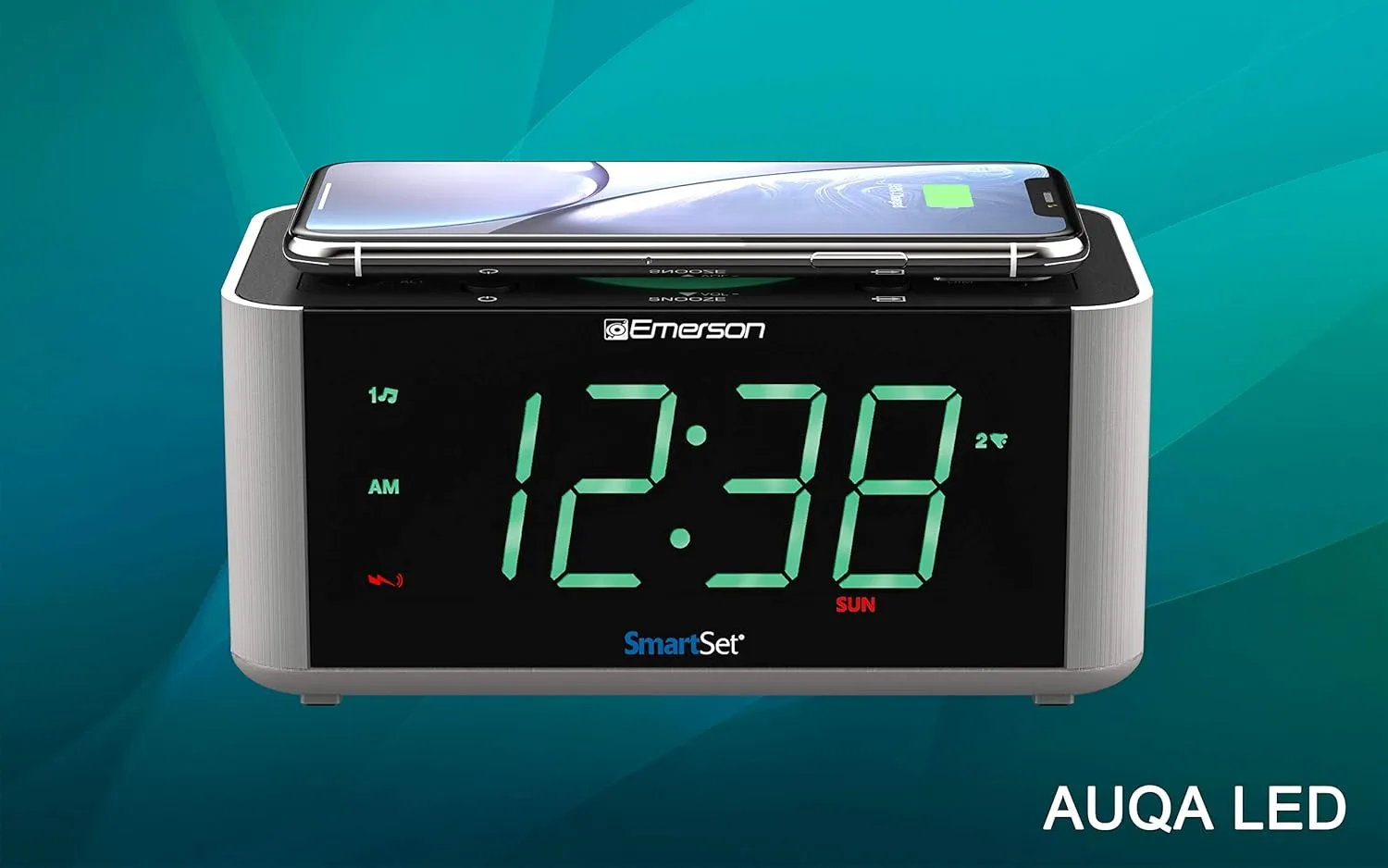 Emerson Smartset Dual Alarm Clock Radio and QI Wireless Phone Charger with Bluetooth, All Qi Compatible Phones, ER100202