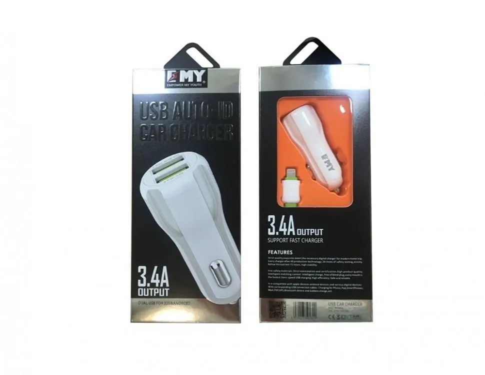 EMY MY-131 (Auto ID) 3.4A Premium Quality Universal Car Charger With Free Micro USB Cable