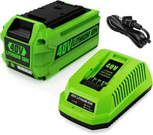 energup 6.5Ah 40Volt 29472 29462 Replacement for Greenworks 40V Battery and Charger 29482, for 40Volt G-MAX Tools 29252 20202 22262, with 40V Grennworks Charger