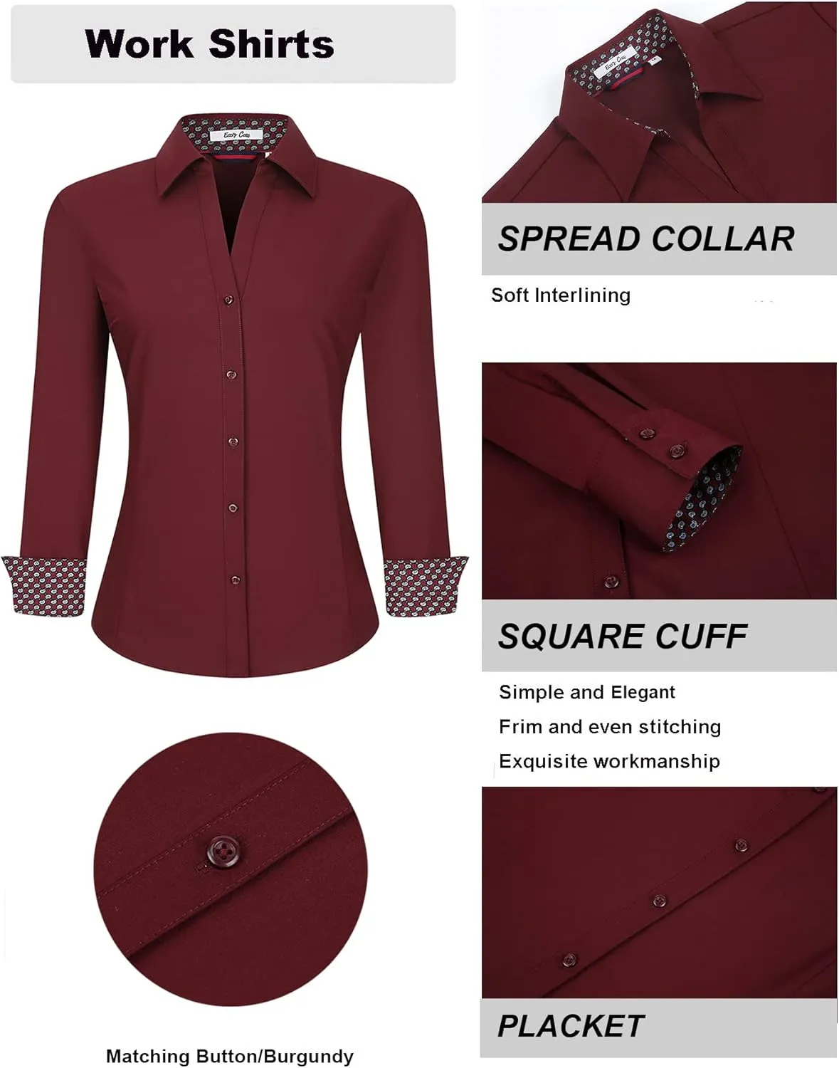 Esabel.C Womens Button Down Shirts Long Sleeve Regular Fit Stretch Work Blouse
