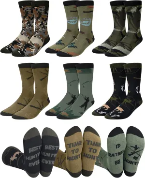 Eurzom 6 Pairs Men's Funny Hunting Socks I'd Rather Be Hunting Gifts Novelty Dress Socks Valentine Gift for Hunters Boyfriend