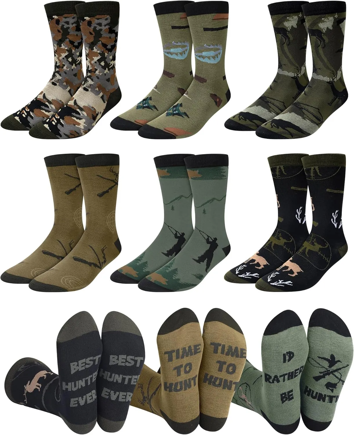 Eurzom 6 Pairs Men's Funny Hunting Socks I'd Rather Be Hunting Gifts Novelty Dress Socks Valentine Gift for Hunters Boyfriend