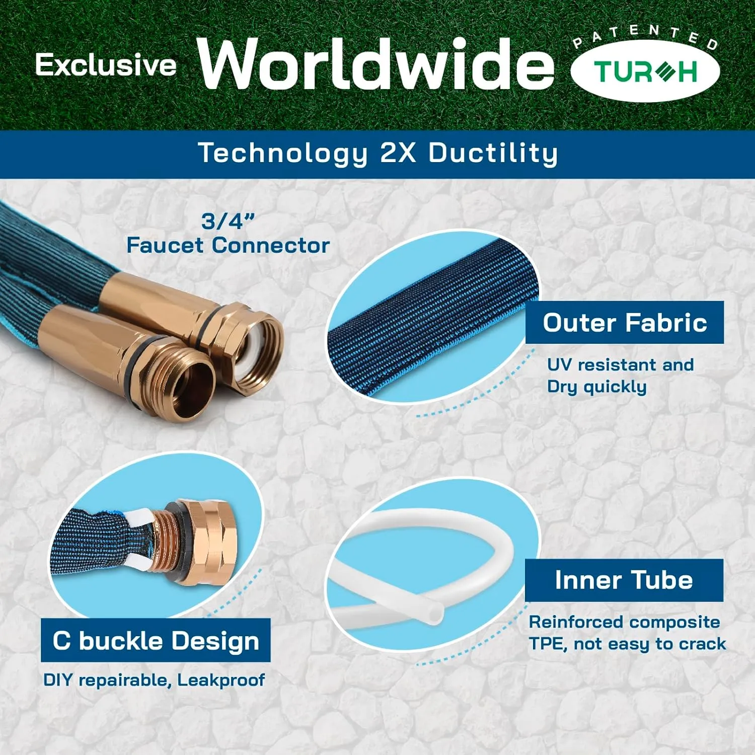Expandable Garden Hose 50FT (storage length 25FT), No Kink Flexible Hose for Outdoor, Lightweight and Kink-Free Expanding Pipe, Heavy Duty Retractable Stretch Hose, US Invention Patent