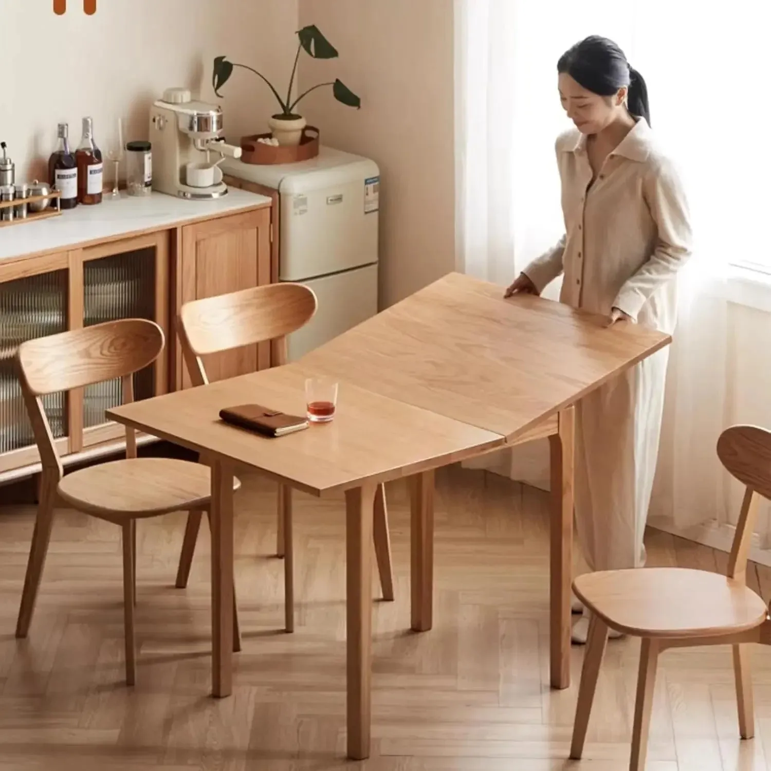 Extendable Solid Wood Folding Dining Table | Space-Saving Design for Small Spaces