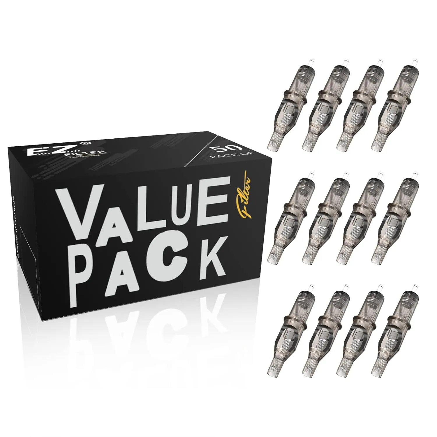 EZ Tattoo Cartridge Needles Assorted 50Pcs #10 Bugpin Curved Magnum 7RM 9RM 11RM 13RM 15RM Mixed for Rotary Tattoo Pen Machine Supply