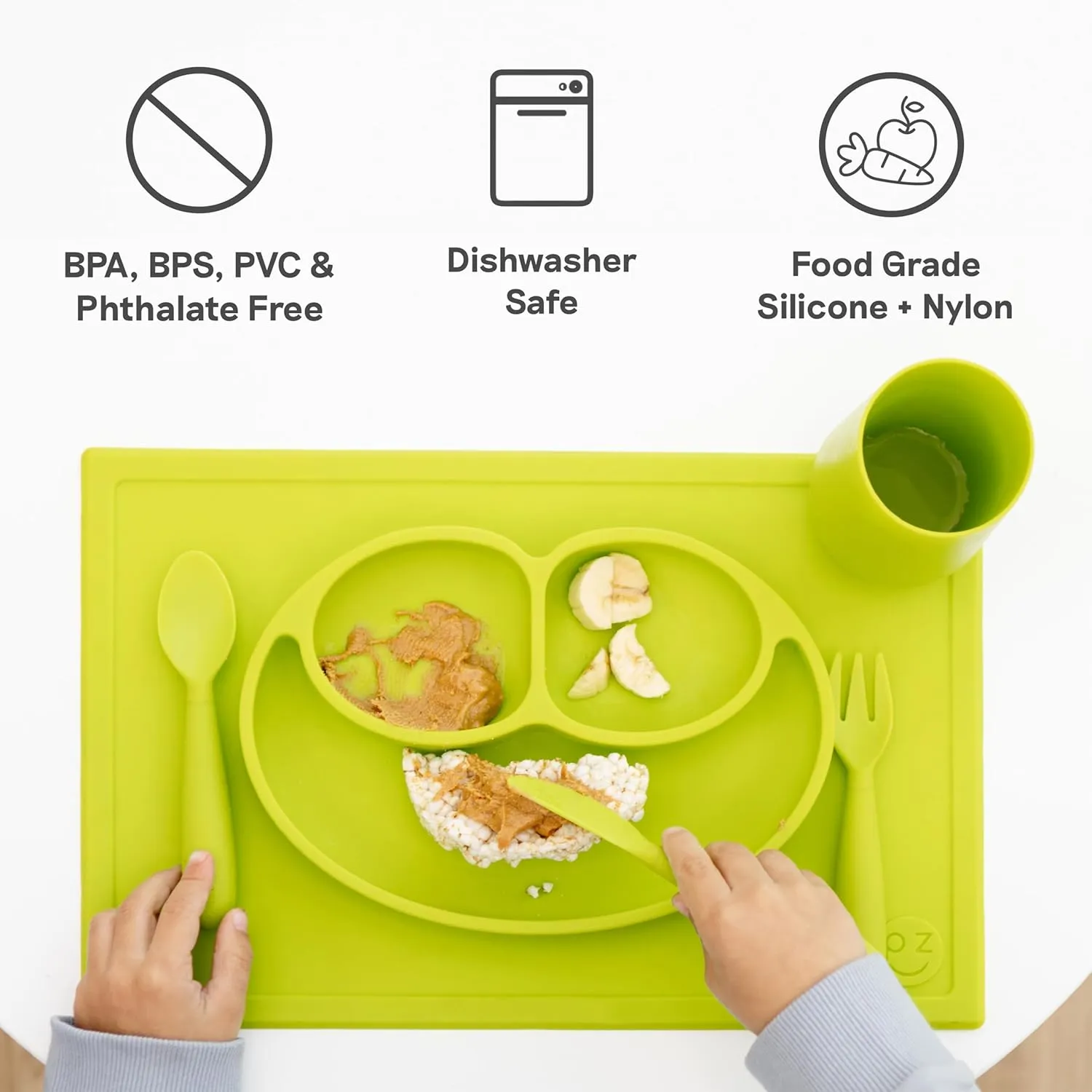 ezpz Happy Utensils - 24 Months  (Sage) - BPA Free Toddler Utensils - Fork, Spoon and Knife for Toddlers and Preschoolers - Kids Utensils for Self-Feeding Development