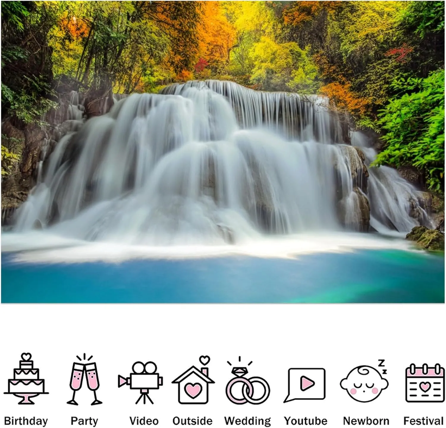 Fabric 7x5ft Waterfall Backdrop for Photography Spring Mountain Forest Cascade Nature Landscape Background Waterfall Lake Home Decoration Wallpaper Portrait Photo Studio Props
