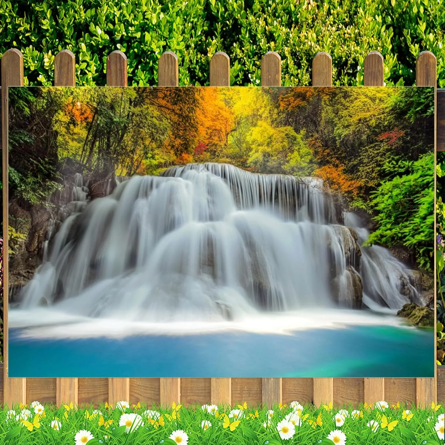 Fabric 7x5ft Waterfall Backdrop for Photography Spring Mountain Forest Cascade Nature Landscape Background Waterfall Lake Home Decoration Wallpaper Portrait Photo Studio Props