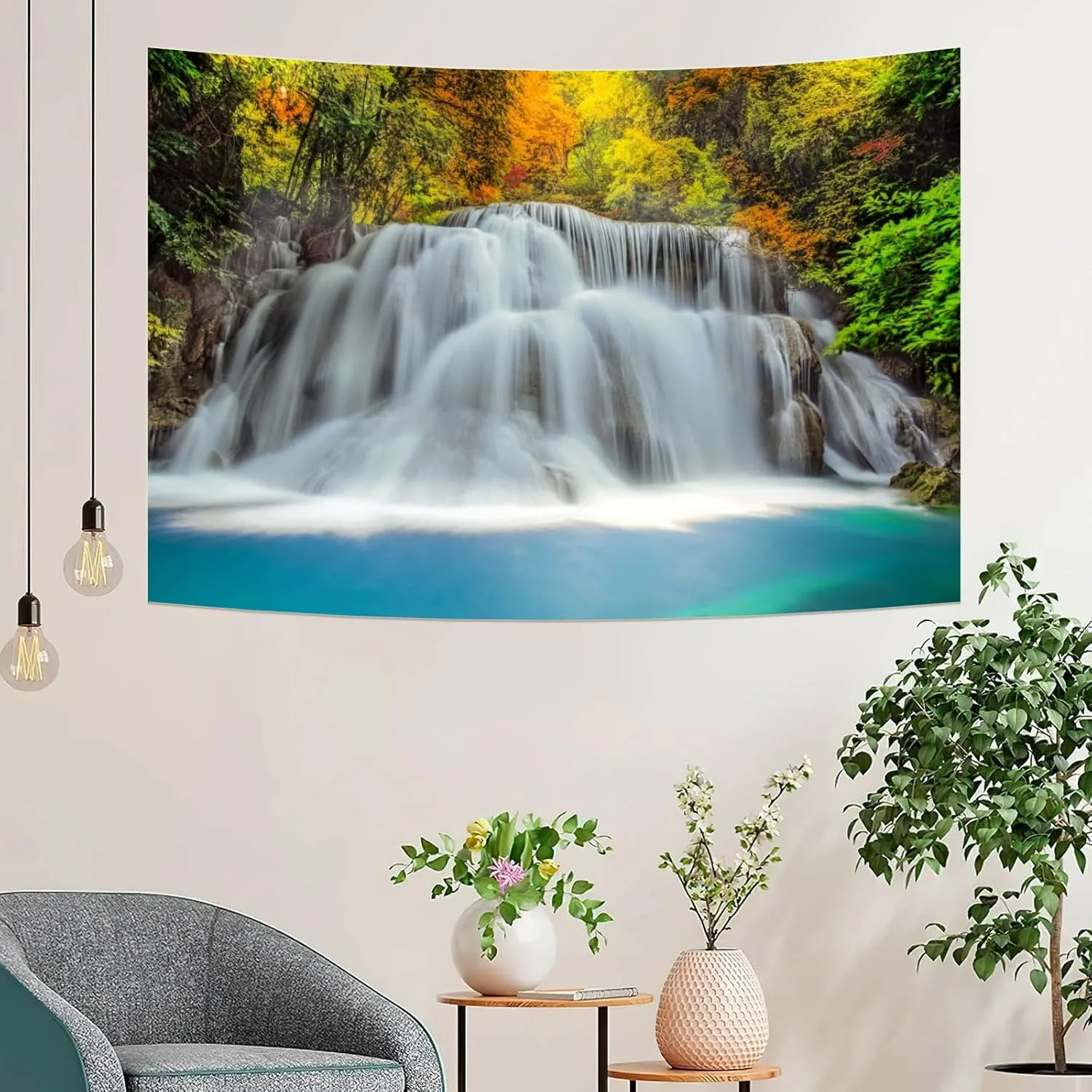 Fabric 7x5ft Waterfall Backdrop for Photography Spring Mountain Forest Cascade Nature Landscape Background Waterfall Lake Home Decoration Wallpaper Portrait Photo Studio Props