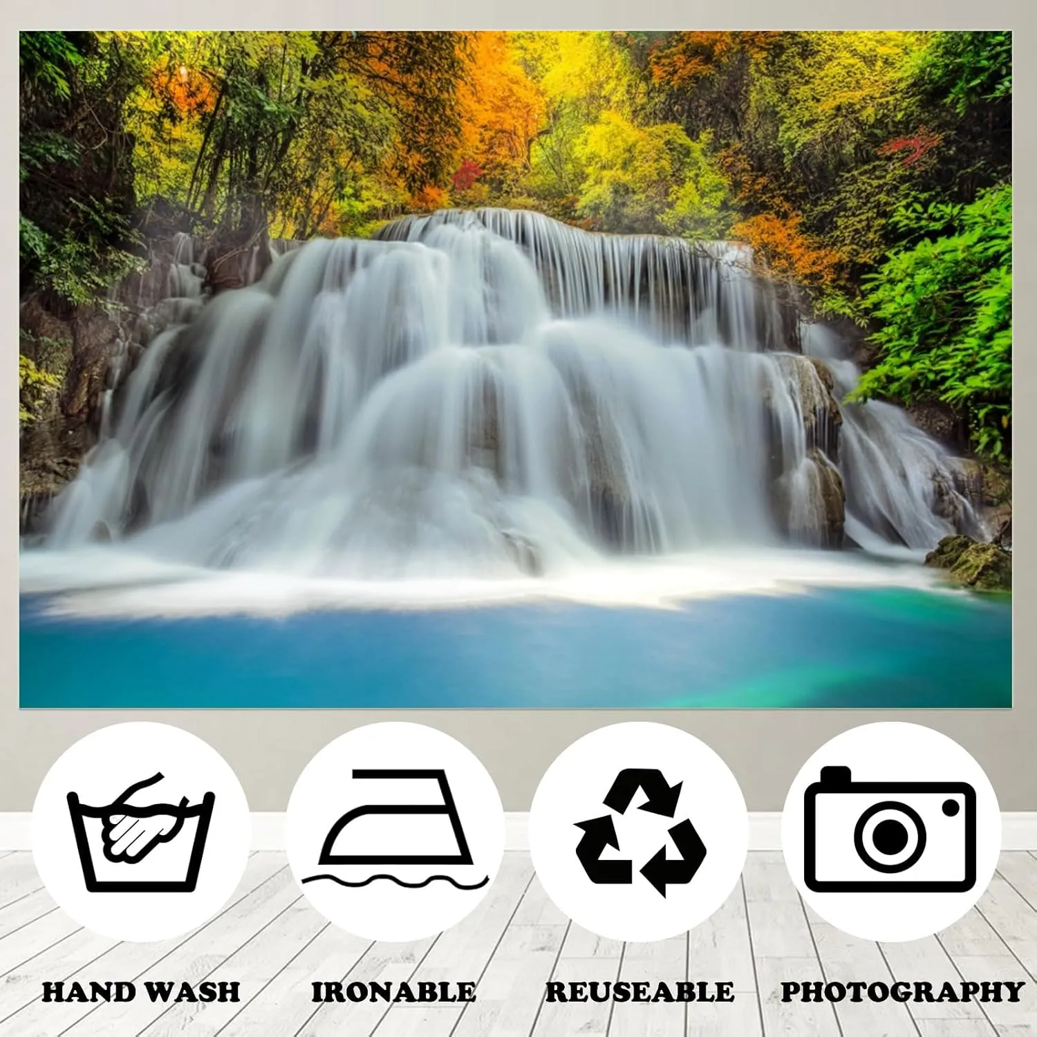 Fabric 7x5ft Waterfall Backdrop for Photography Spring Mountain Forest Cascade Nature Landscape Background Waterfall Lake Home Decoration Wallpaper Portrait Photo Studio Props