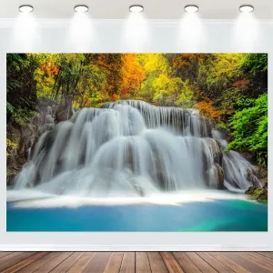 Fabric 7x5ft Waterfall Backdrop for Photography Spring Mountain Forest Cascade Nature Landscape Background Waterfall Lake Home Decoration Wallpaper Portrait Photo Studio Props