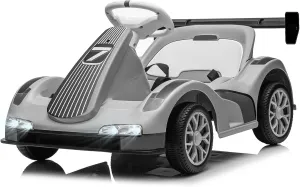Fafeicy 12V Kids Ride On Go Kart with Parent Remote Control Electric Toy Car for Boys Girls Ages 3 Up 66Lbs Capacity 2MPH Speed USB Music LED Lights Gray