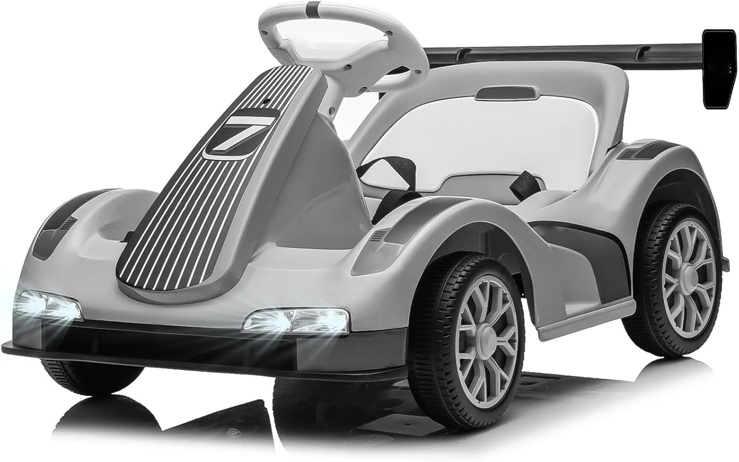 Fafeicy 12V Kids Ride On Go Kart with Parent Remote Control Electric Toy Car for Boys Girls Ages 3 Up 66Lbs Capacity 2MPH Speed USB Music LED Lights Gray