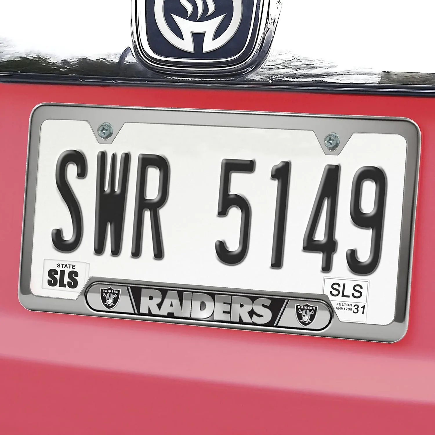 FANMATS NFL Embossed License Plate Frame, Stainless Steel Frame with Stamped Aluminum Team Logo Inserts, 6.25in x 12.25in