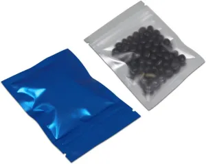FERENLI 100 Pcs Mylar Zipper Lock Food Storage Bag Matte Aluminum Foil Airtight Bag with Front Window Plastic Packaging Pouch for Zip Flat Heat Seal Lock Resealable (8.5x13cm (3.3x5.1 inch), Blue)