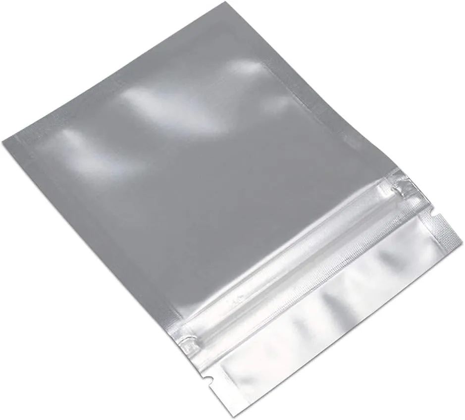 FERENLI 100 Pcs Mylar Zipper Lock Food Storage Bag Matte Aluminum Foil Airtight Bag with Front Window Plastic Packaging Pouch for Zip Flat Heat Seal Lock Resealable (8.5x13cm (3.3x5.1 inch), Blue)