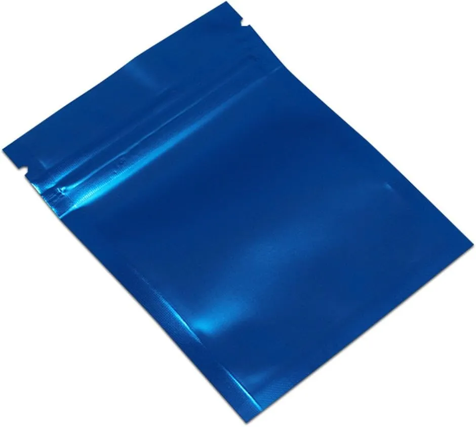 FERENLI 100 Pcs Mylar Zipper Lock Food Storage Bag Matte Aluminum Foil Airtight Bag with Front Window Plastic Packaging Pouch for Zip Flat Heat Seal Lock Resealable (8.5x13cm (3.3x5.1 inch), Blue)