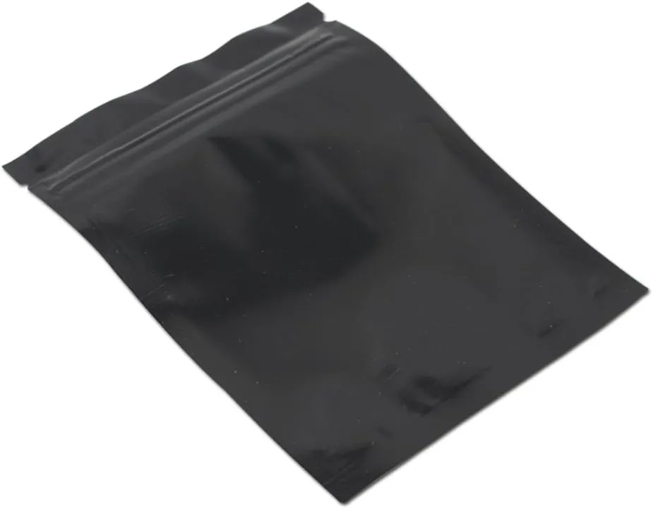 FERENLI 100PCS Glossy Mylar Zipper Lock Food Storage Bag Aluminum Foil Airtight Bag with Front Window Plastic Packaging Pouch for Zip Flat Heat Seal Lock Resealable (10.2x12.7cm (4x5 inch), Black)