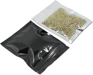 FERENLI 100PCS Glossy Mylar Zipper Lock Food Storage Bag Aluminum Foil Airtight Bag with Front Window Plastic Packaging Pouch for Zip Flat Heat Seal Lock Resealable (10.2x12.7cm (4x5 inch), Black)