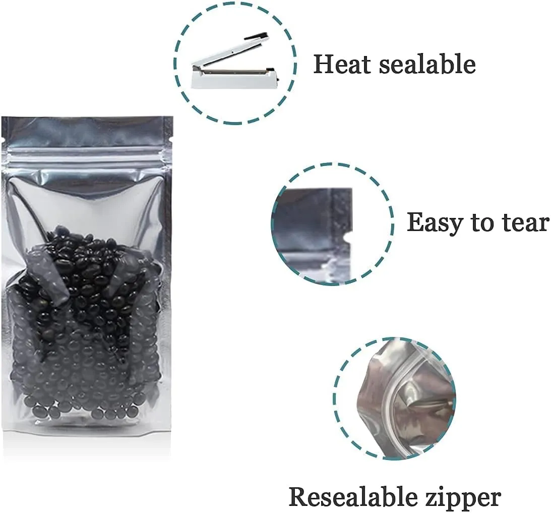 FERENLI 500Pcs Stand Up Clear Front for Zip Resealable Lock Aluminum Mylar Foil Plastic Packaging Bag Heat Sealable Zipper Lock with Tear Notch Long Term Food Storage (3.5x5.5 inch)