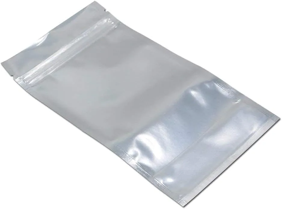 FERENLI 500Pcs Stand Up Clear Front for Zip Resealable Lock Aluminum Mylar Foil Plastic Packaging Bag Heat Sealable Zipper Lock with Tear Notch Long Term Food Storage (3.5x5.5 inch)