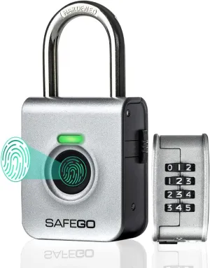 Fingerprint Biometric & 4-Digit Combination Padlock (Silver)