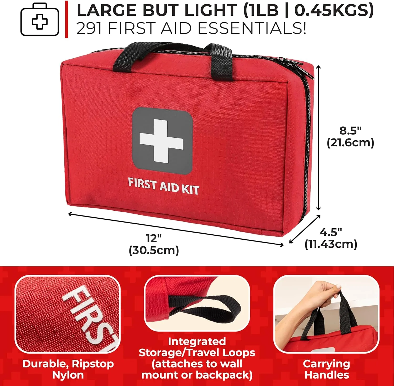 First Aid Kit – 291 Pieces of First Aid Supplies | Hospital Grade Medical Supplies for Emergency and Survival Situations | Ideal for Car, Trucks, Camping, Hiking, Travel, Office, Sports, Pets, Hunting, Home