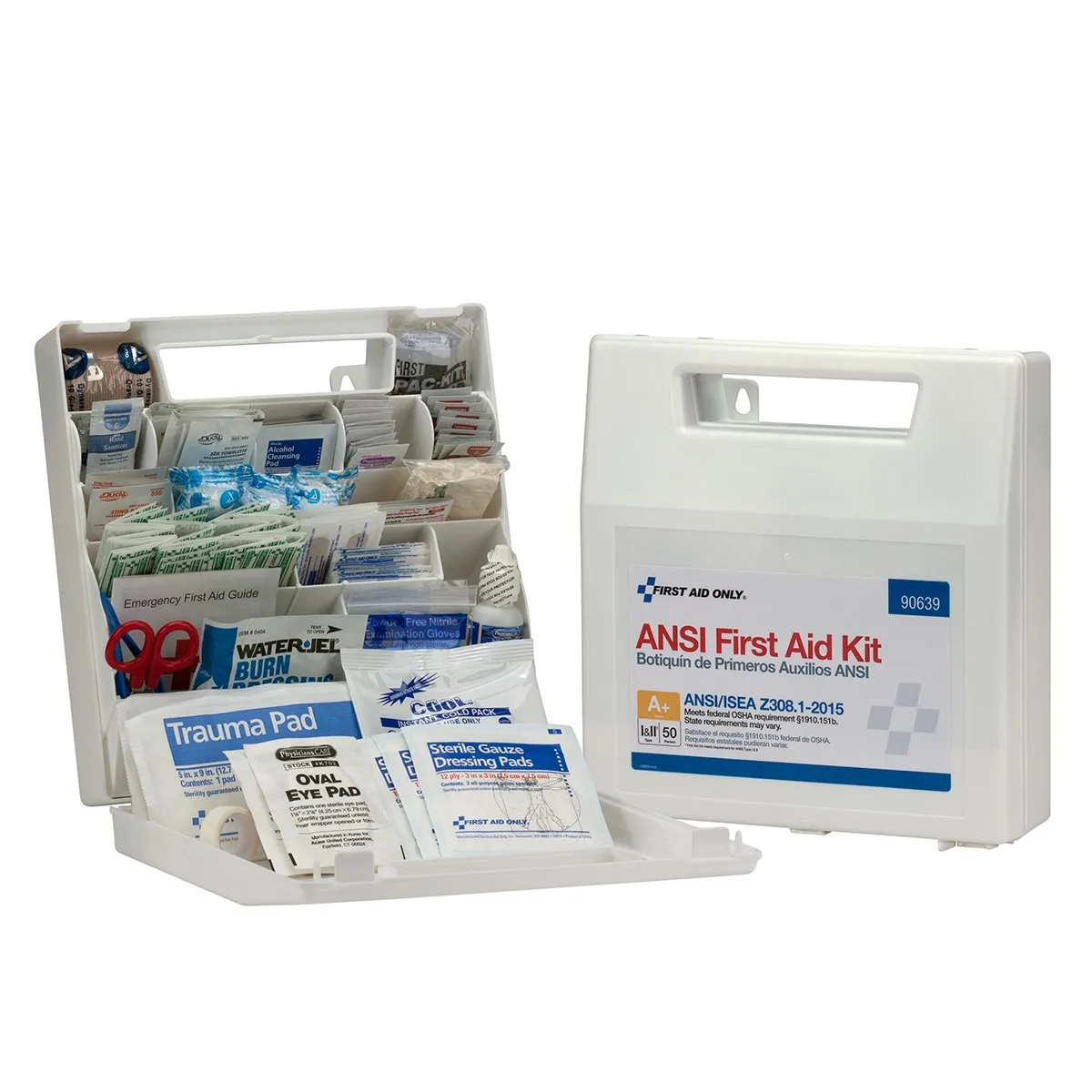 First Aid Only 90639 ANSI A  2015 and OSHA Compliant First Aid Kit, 50-Person Emergency First Aid Kit for Business, Home, Car, and Worksites, 183 Pieces