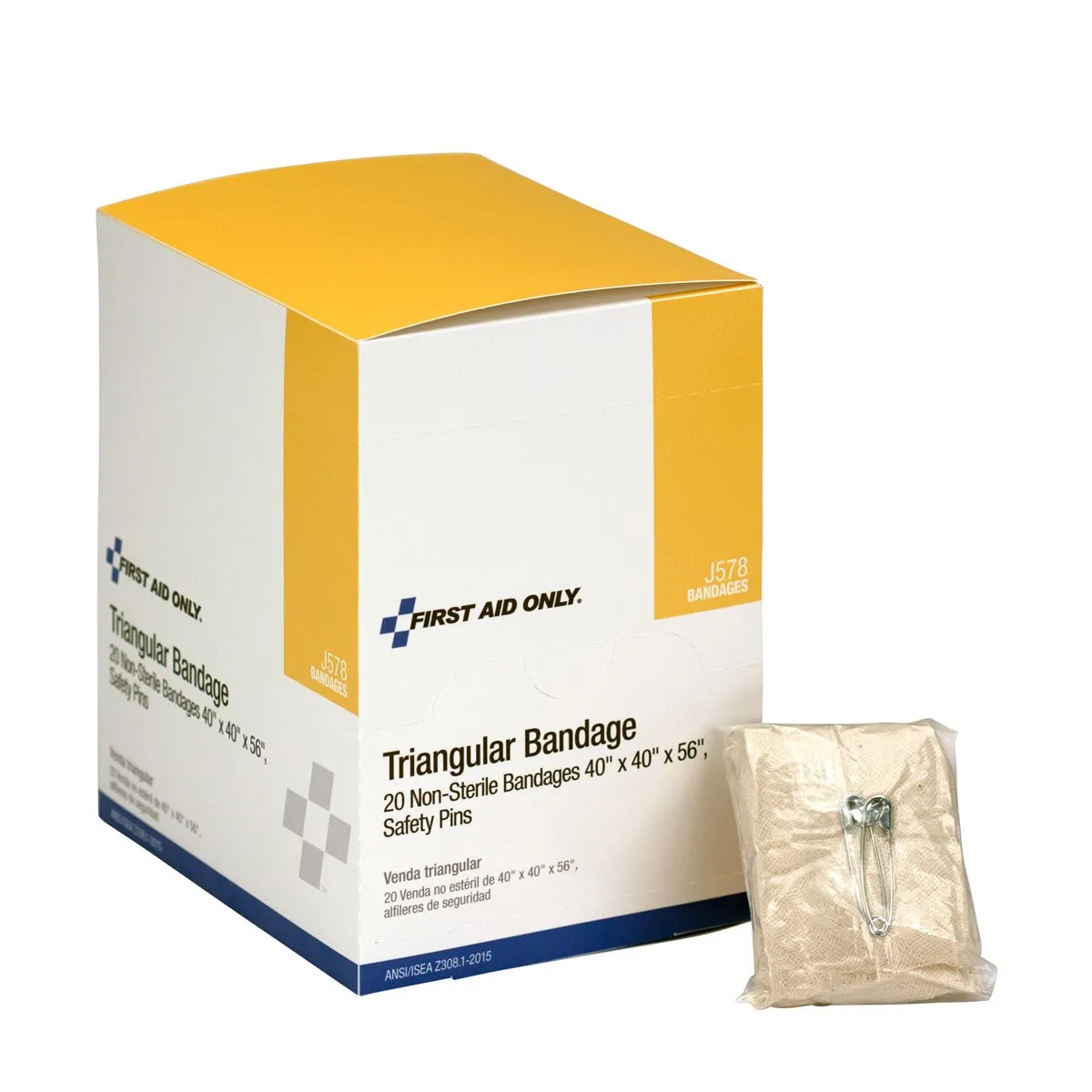 First Aid Only J578-001: 40"X40"X56" Muslin Triangular Bandage, 20/Box