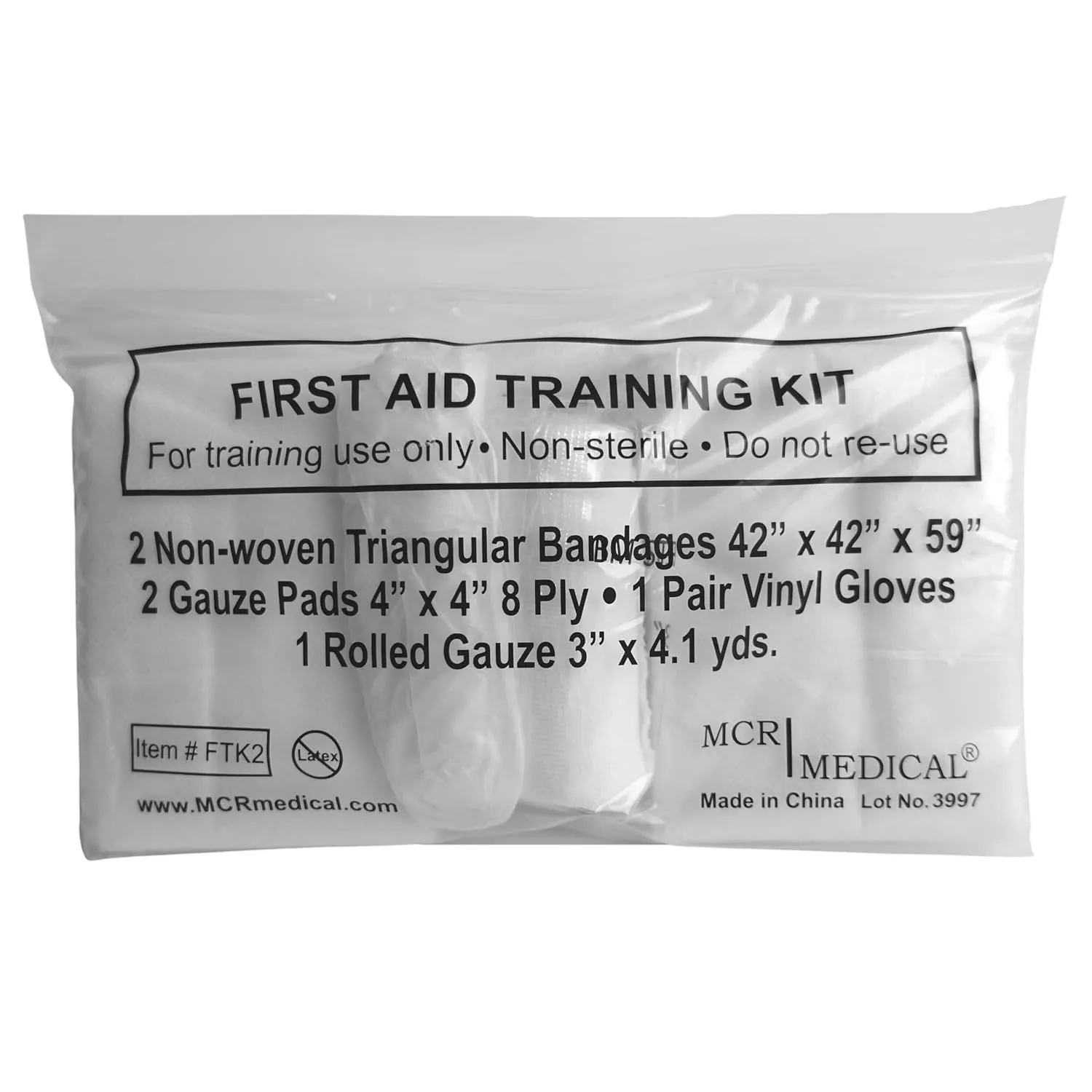 First Aid Training Kit w/Roller Gauze w. Gauze Pads and Triangular Bandages and Gloves 10-Pack MCR Medical