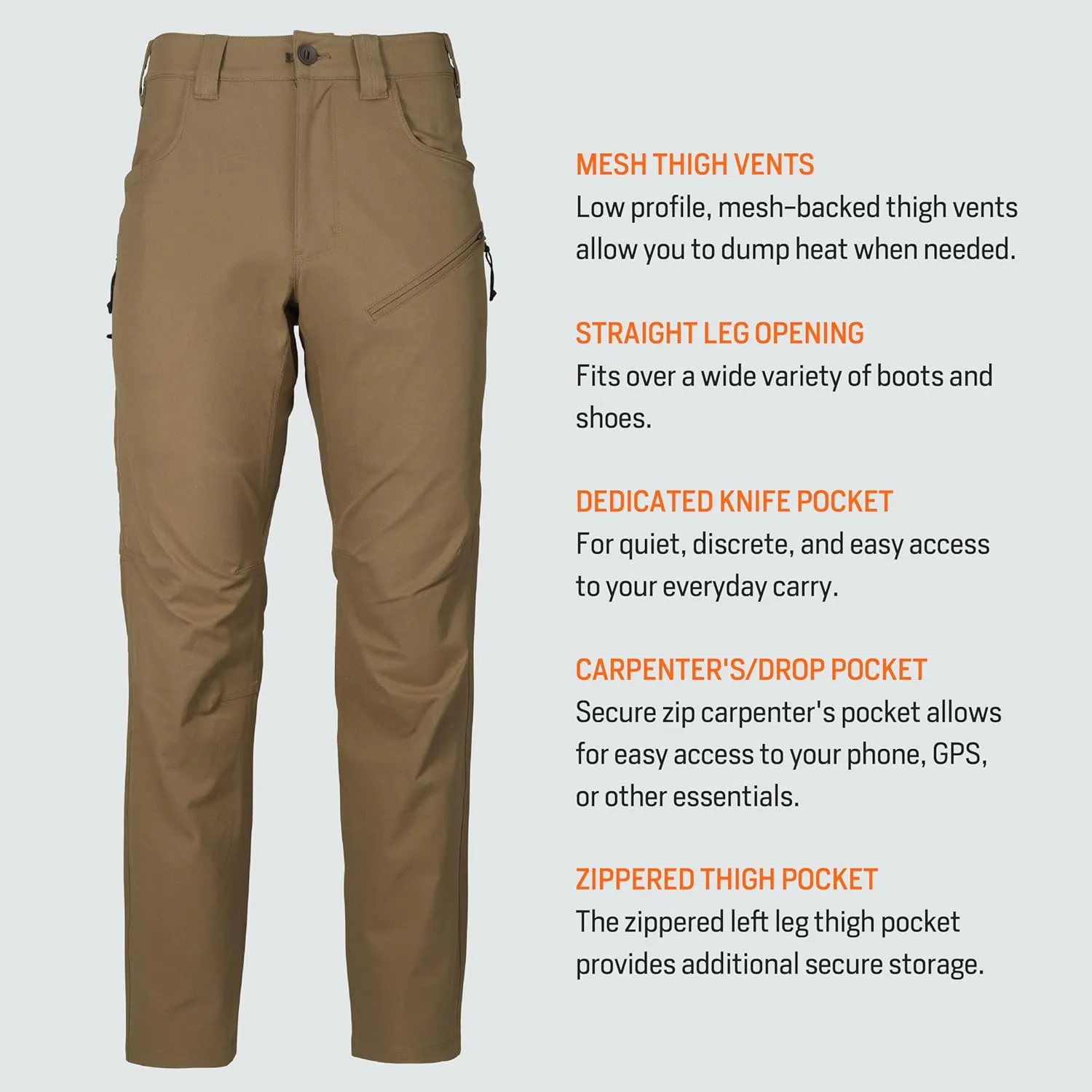 First Lite Men’s 308 Pant - Men’s Outdoor Stretch Camo Hunting Pants with Hip Vents, Year Round Lightweight Hunting Gear