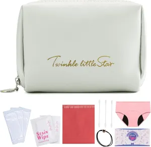 First Period Kit for Girls 10–12, A Thoughtful and Practical Gift with Spare Underwear, Wipes, Educational Cards and More. It Also Doubles as a Multi-Purpose Organizer Bag.