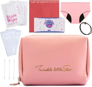 First Period Kit for Girls 9-12,Thoughtful First Period Gift,Tween Period Starter Kit with Spare Underwear, Wipes,Period Knowledge Cards and More. (Rose pink)