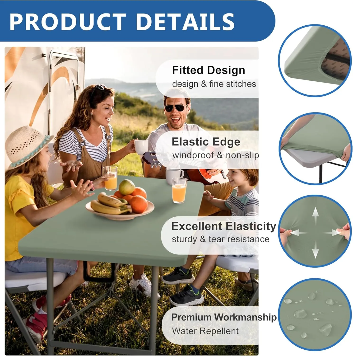 Fitted Tablecloth for 6 Foot Rectangle Tables-6 Pack Sage Elastic Outdoor Picnic Table Cover-Spandex Stretch Folding Table Cloths 6 ft for Camping Dining Room Patio Kitchen Banquet Party
