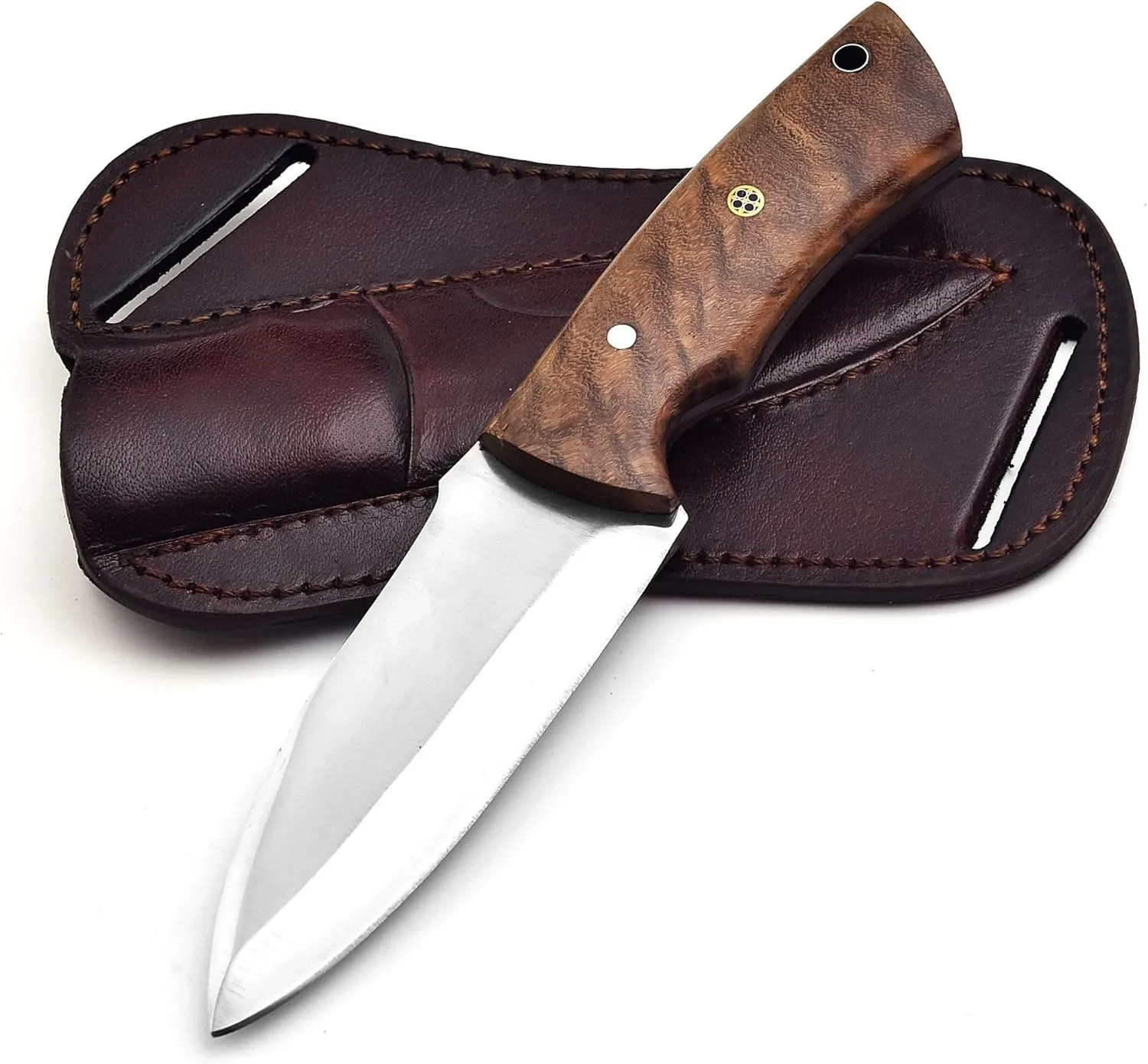 Fixed Blade Hunting Tracker Knife, Stainless Steel Blade Bushcraft Knife, Scout Carry Knives with Leather Sheath, Rosewood Handle Strong Grip, For Outdoors Hunting, Survival, Camping, Hiking Knives