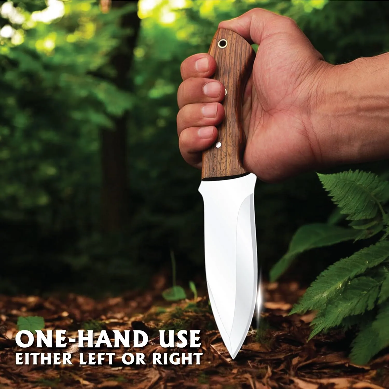Fixed Blade Hunting Tracker Knife, Stainless Steel Blade Bushcraft Knife, Scout Carry Knives with Leather Sheath, Rosewood Handle Strong Grip, For Outdoors Hunting, Survival, Camping, Hiking Knives